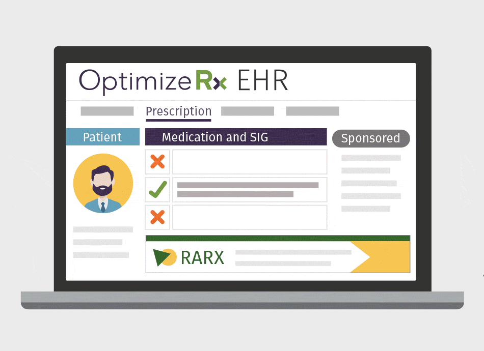 animation of an EHR showing OptimizeRx financial messaging capability