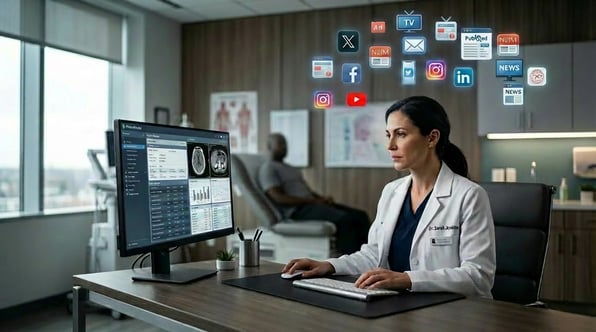 Doctor working on computer in EHR