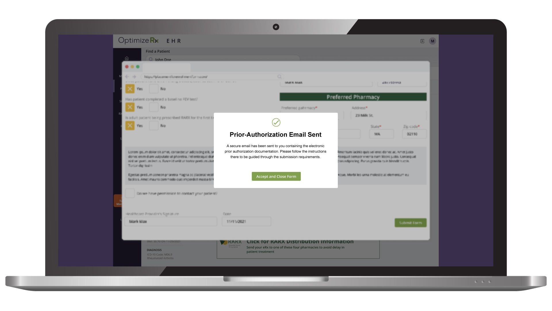 Prior authorization flow started on EHR